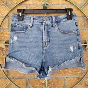 Good American Light Blue Distressed Denim Jean Shorts